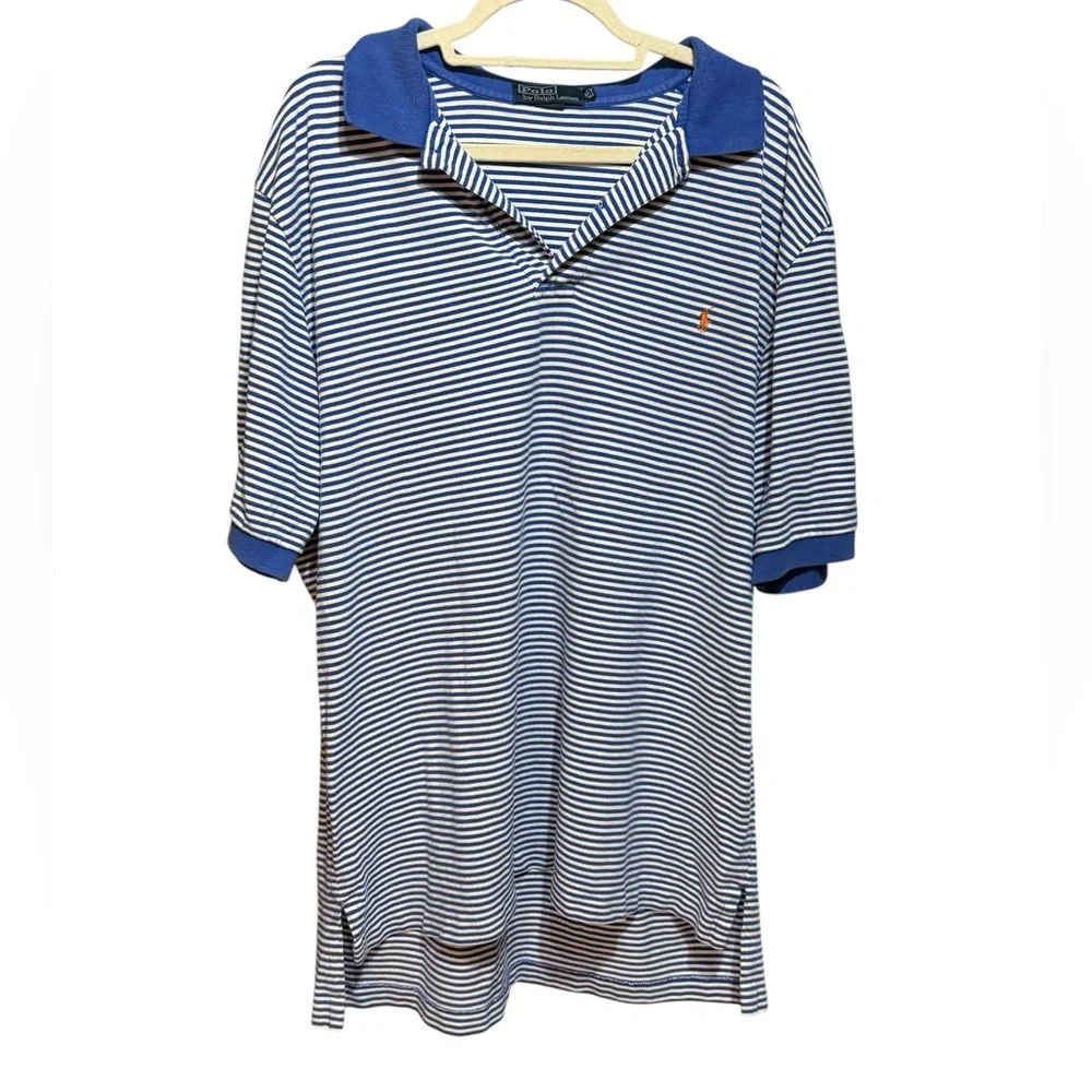 Ralph Lauren Men’s Blue White Striped Polo Shirt Classic Fit‎ Size XL Tall